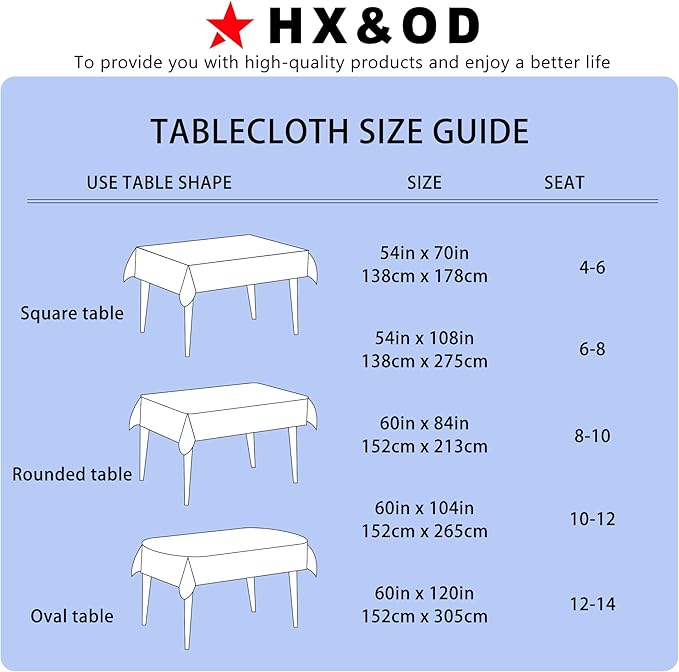 HX&OD Rectangular Tablecloth Cationic Fabric Waterproof Stain Resistant Wrinkle-Resistant for Home/Decoration/Party/Buffet/Wedding/Dining Room/Camping