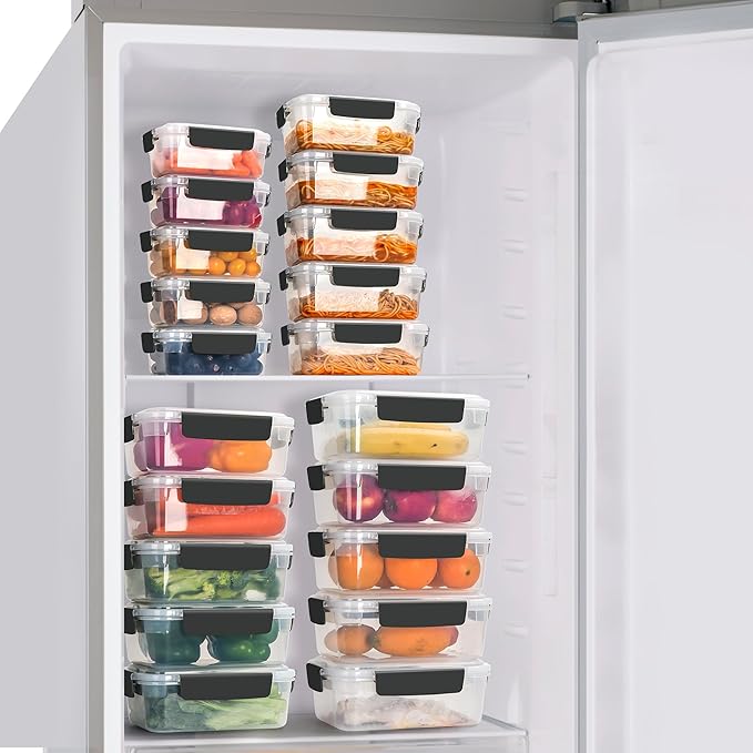YORY 9 cup Plastic Food Storage Containers with Lids Nestable Freezer Dishwasher Safe Rectangle Meal Prep Container Set,5-Pack