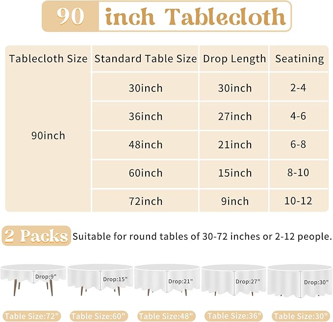 HAISIWLKJ 2 Pack 90 Inch Black Round Tablecloth for Round Table Washable Reusable Outdoor Polyester Fabric Decorative Table Cover for Dining, Buffet, Camping, Baby Shower, Party