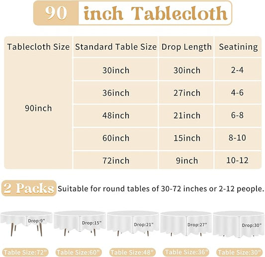 HAISIWLKJ 2 Pack 90 Inch Black Round Tablecloth for Round Table Washable Reusable Outdoor Polyester Fabric Decorative Table Cover for Dining, Buffet, Camping, Baby Shower, Party
