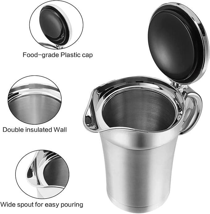 Stainless Steel thermal Gravy Boat, 25 Oz Double Insulated Gravy Sauce Jug with Hinged Lid for Family Dinner, Thanksgiving, Halloween, Christmas 750ML
