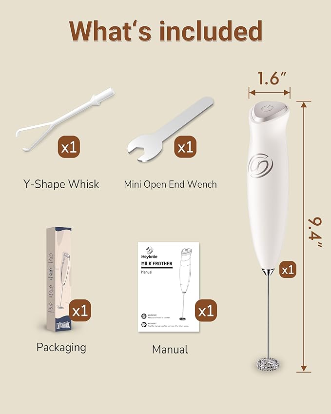 Milk Frother Handheld Frother Wand Drink Mixer Handheld Coffee Stirrers Electric Frother for Coffee Mixer Wand with 2 Whisk frother for protein powder coffee frother handheld-White