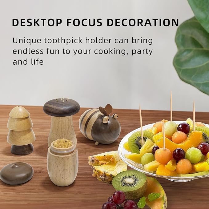 Cute Mushroom Toothpicks Holder with 390 Pcs Toothpicks, Cactus Toothpick Holder Dispenser for Home Kitchen Table Decor Accessories, Warm and Unique Gifts (2.Christmas tree)