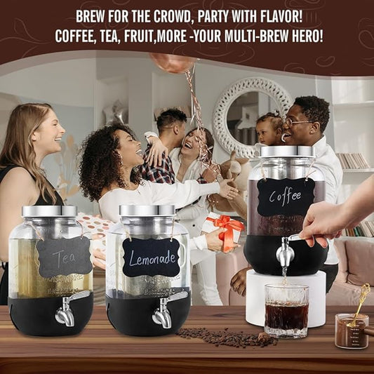 Cold Brew Coffee Maker, 1 Gallon Iced Coffee Maker With Stainless Steel Filter, Heavy Duty Glass Cold Brew Pitcher With Stainless Steel Spigot, Mason Jar Cold Brew Coffee Maker Fast Iced Tea Maker
