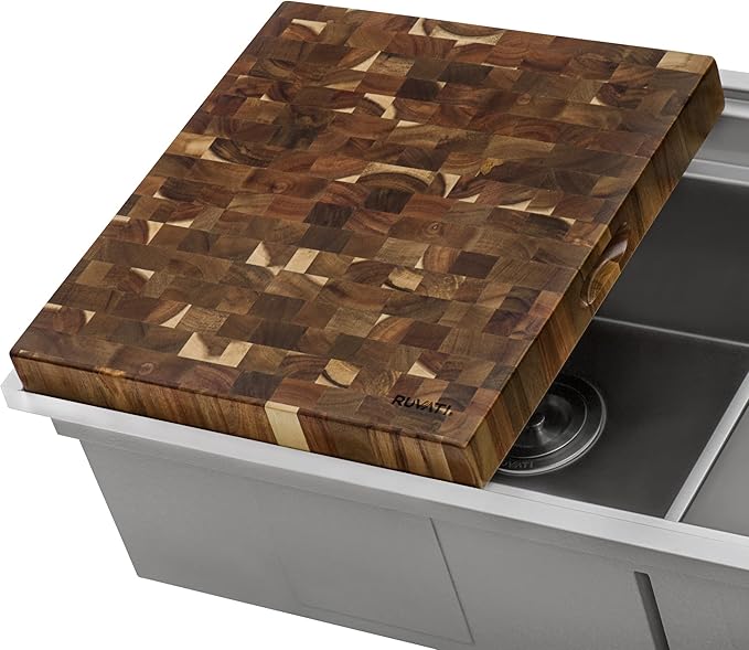 Ruvati 17 x 16 x 2 inch thick End-Grain Acacia Butcher Block Solid Wood Large Cutting Board - RVA2445ACA