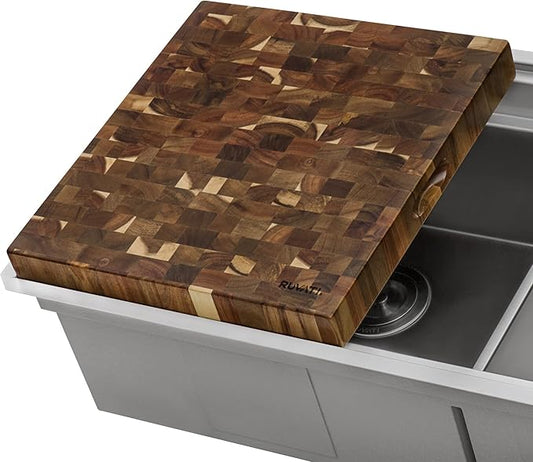 Ruvati 17 x 16 x 2 inch thick End-Grain Acacia Butcher Block Solid Wood Large Cutting Board - RVA2445ACA