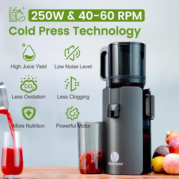 Juicer Machine with 4.7" Wide Feed Chute for Small Family, Professional Cold Press Juicer for Whole Vegetables & Fruits, Juice Extractor High Juice Yield, Easy to Clean