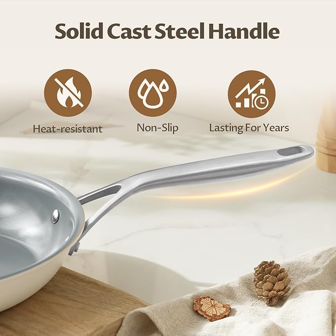 BLAZANT Non Stick Frying Pans Set, Ceramic Frying Pans Nonstick, 3-Piece Nonstick Induction Skillet Set (8", 9.5", 11") with Cast Steel Handles, SolidPlate Induction Base, PTFE/PFAS Free, Oven Safe