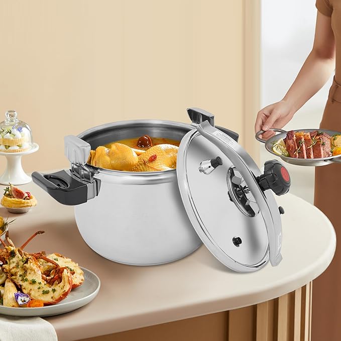 Bokknppo Aluminum Pressure Cooker 70Kpa Pressure Canner Stovetop Pressure Pots Explosion-proof Compound Bottom Cookware with Pressure Limiting Valve for Gas Stove Induction Cooker (26L)