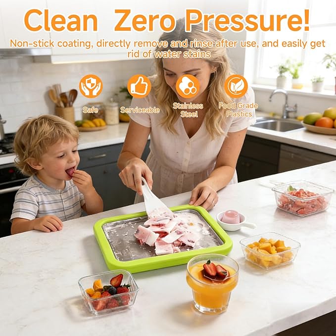 2026 Rolled Ice Cream Maker - 3-Minute Portable Ice Cream Machine with Stainless Steel Freeze Tray & 2 Scrapers, No Electricity Needed, Perfect for Family and Party Desserts (Green)