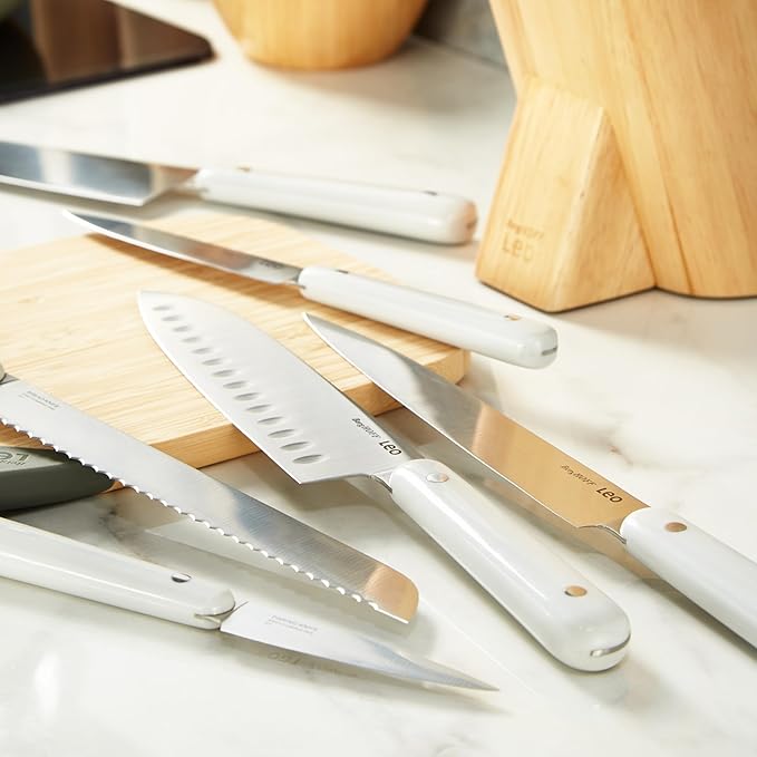 BergHOFF Spirit 7Pc Knife Block Set, Kitchen Knives, Wood Block, Stainless Steel Sharp Blade, Anti-skid Base, Strong Magnet for Scissors