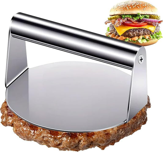 5.5 Inch Stainless Steel Burger Press, 2025 Upgraded Non-Stick Hamburger Smasher Tool & Grill Press, Barbecue Grilling Accessories for Grill, Griddle, Bacon & Sandwich, Dishwasher Safe (Round)