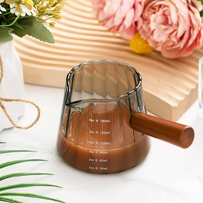 Espresso Shot Glass with Handle, 6 Oz/180 ml Espresso Cup with Single V-shaped Mouth, Measuring Cup for Milk Tea Coffee Bar Accessories(Gray,1 Pcs)
