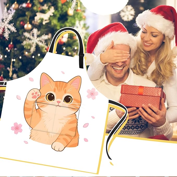 Funny Cat Apron with 2 Pockets Waterproof for Men Women Kitchen Garden Decor