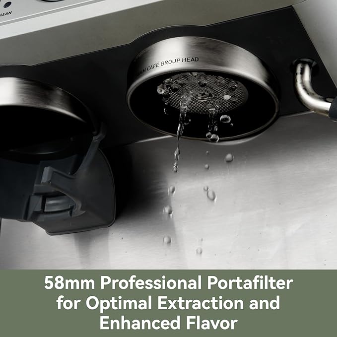 Gevi Dual Boiler Espresso Machine with Built-in Grinder, 58mm Commercial Portafilter, Barista Steam Wand, 31 Grind Settings, Stainless Steel, for Home Barista Use, Sterling Silver