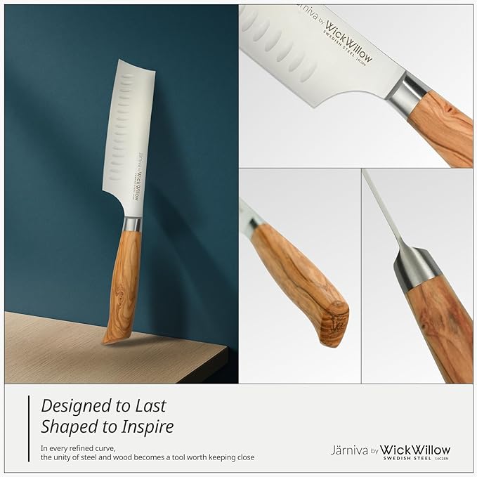 6.5 Inch Nakiri Knife – Swedish Steel Vegetable Blade with Italian Olive Wood Handle – Sharp Prep Tool for Chopping, Slicing and Daily Kitchen Use