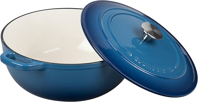 EDGING CASTING Enameled Cast Iron Dutch Oven Pot with Lid for Sourdough Bread Baking, Bread Dutch Ovens, Cooking Pots, 5 Quart, Lake Blue