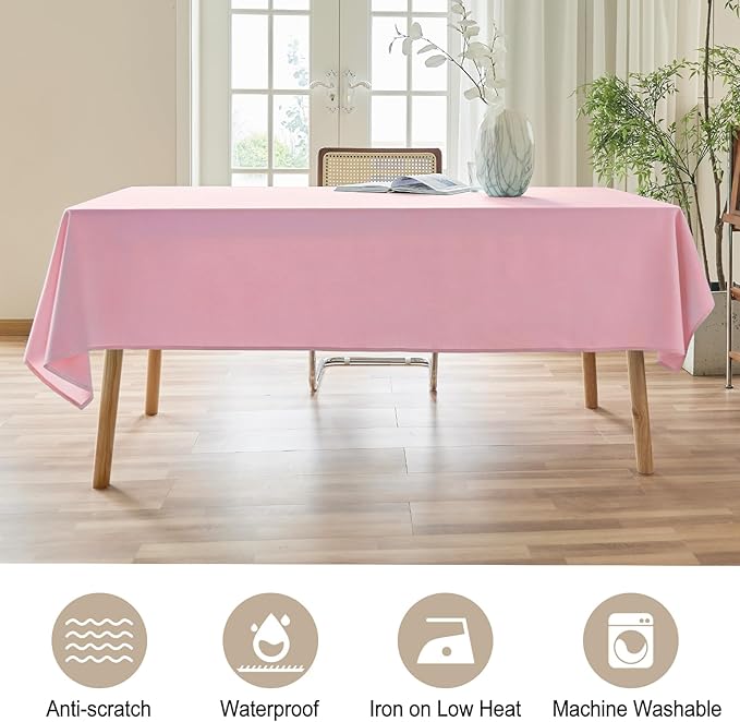 AUSSPVOCT Textured Linen Tablecloth Rectangle 52x70 Water Resistant Spill-Proof Wipeable Pink Table Cloth Wrinkle Free Fabric Dining Table Cover for Birthday Party Farmhouse Wedding Tablecloths