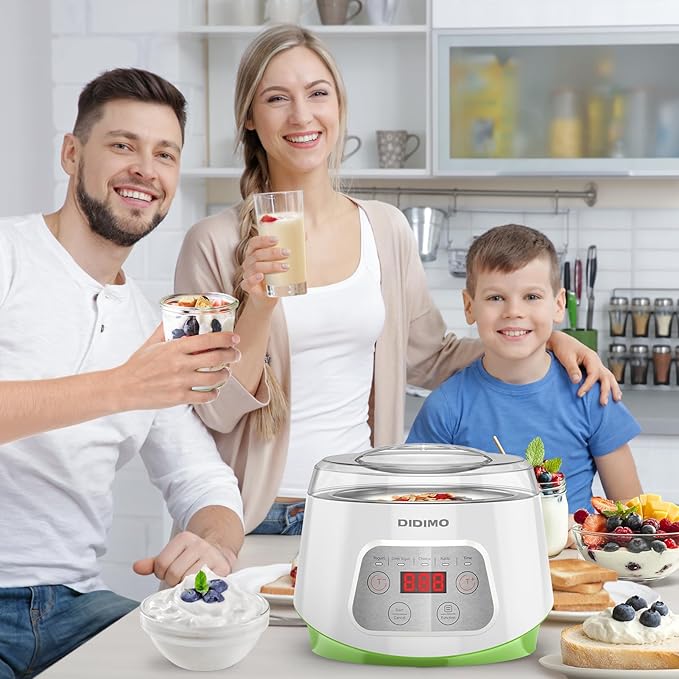 1.37QT Yogurt Maker Machine with Glass Bowl, Automatic Electric Greek Yogurt Maker with 24H Timer & Constant Temperature Control, 3-in-1 Probiotic Maker for Natto & Rice Wine