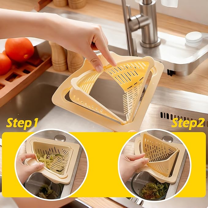 Magnetic Drainage & Filter Basket,No Drilling Required Twist-off base Triangular Design for Kitchen Sink Strainers without Drilling Ideal for cleaning Fruits, Vegetables, and Food Scraps (White)