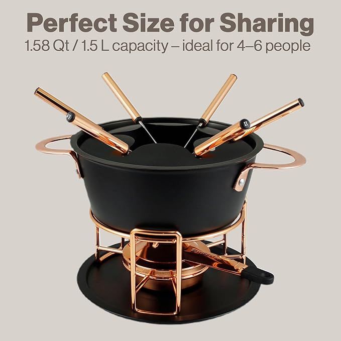 Swissmar Realp 11-Piece Cast Aluminum Fondue Set - Ideal for Melting Cheese & Chocolate Fondue, Oil & Broth Cooking - Perfect for Kitchen Collection & Wedding Gifts - 1.5 Liter / 1.58 Quarts