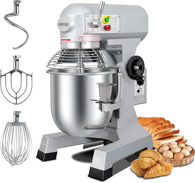 BOSBAK 20QT Commercial Planetary Stand Mixer, Heavy Duty Dough Mixer with 60-Min Timer & Splatter Guard, 3 Speeds for Kneading, Creaming, Whipping, for Bakery, Pizzeria, Restaurant