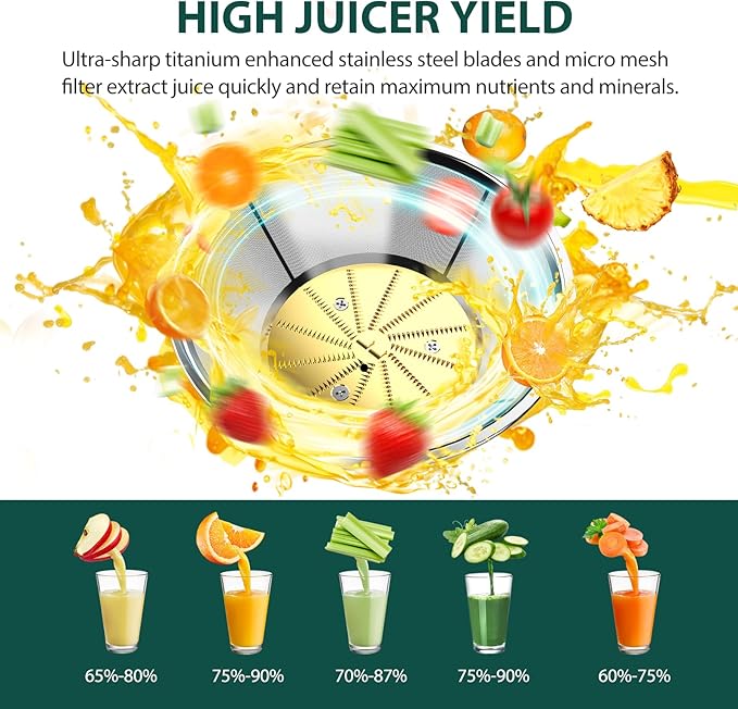 1300W KOIOS Centrifugal Juicer Machines, Juice Extractor with Extra Large 3inch Feed Chute, Full Copper Motor, Titanium-Plated Filter, High Juice Yield, 3 Speeds Mode,Easy to Clean with Brush,Non-BPA