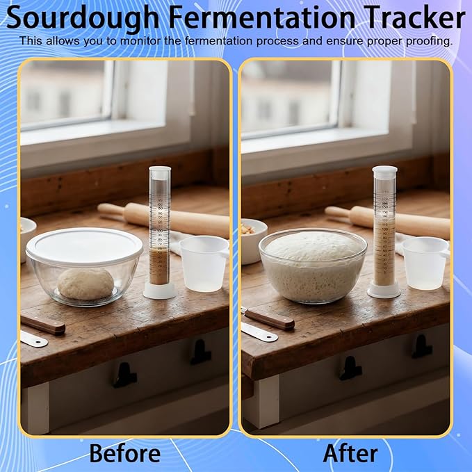 Yungyan Sourdough Aliquot Jar Kit Fermentation Tracker Sourdough Starter Tube Baking Supplies with Graduated Glass Tube Silicone Stopper Pump Cleaning Brush for Bread Proof Baking(White)