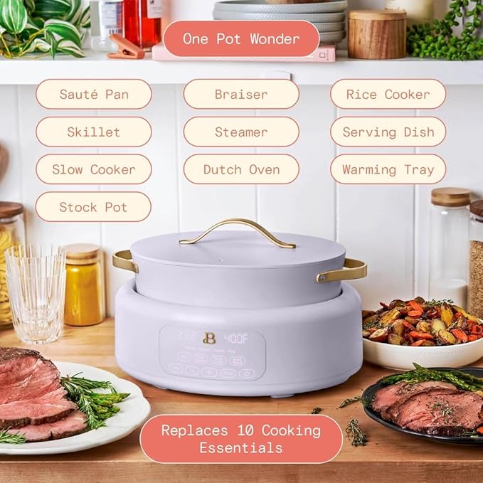 Beautiful 10-in-1 6-Qt Programmable Multi-Cooker with Oven-Safe Pot & 7 Presets – Slow Cook, Rice, Steam, Sauté (lavander)