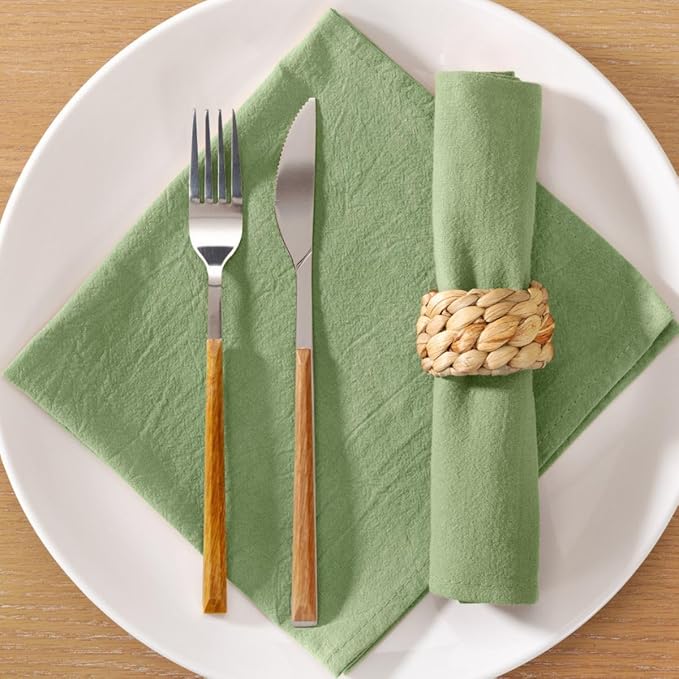 MLMC 8 Pack Sage Green Cloth Napkins Rustic Washable Cotton Linen Napkins Set of 8 17"x17" Reusable Dinner Napkins Cloth for Spring Easter Wedding Bridal Shower Party Table Decor