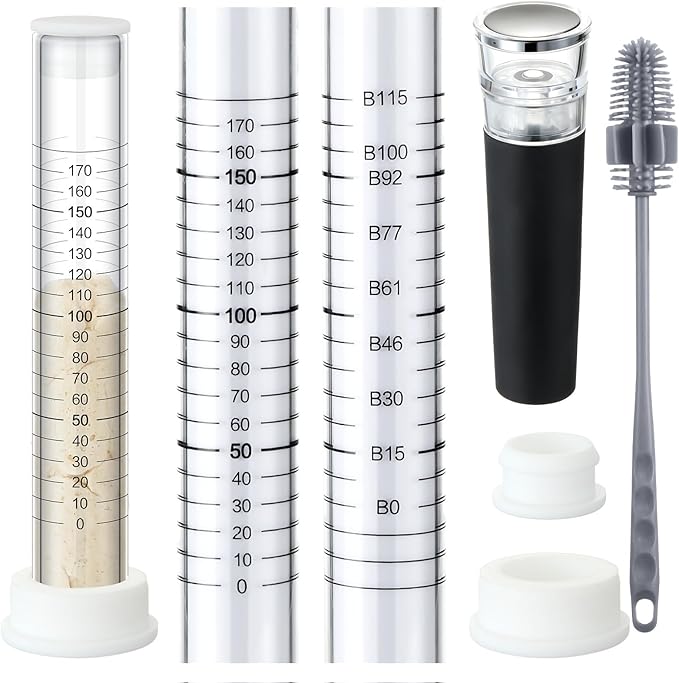 Yungyan Sourdough Aliquot Jar Kit Fermentation Tracker Sourdough Starter Tube Baking Supplies with Graduated Glass Tube Silicone Stopper Pump Cleaning Brush for Bread Proof Baking(White)