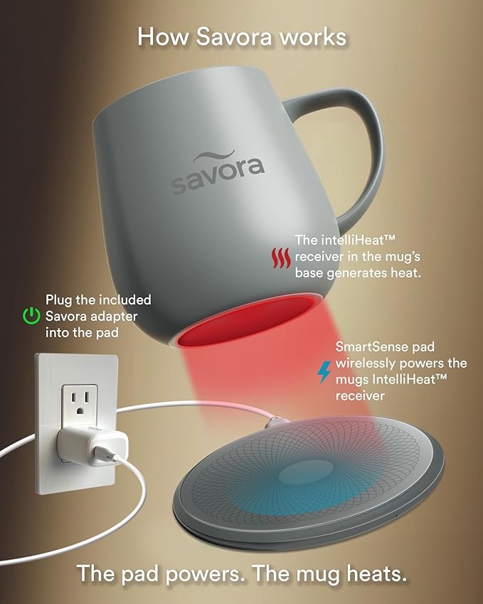 12oz IntelliHeat™ Coffee Mug | Barista’s Choice | Exclusive Wireless SmartSense Pad | Maintains Perfect 135°F | Hand-Crafted Ceramic Mug & Lid | Great for Tea Drinkers | Backed for Life - Grey