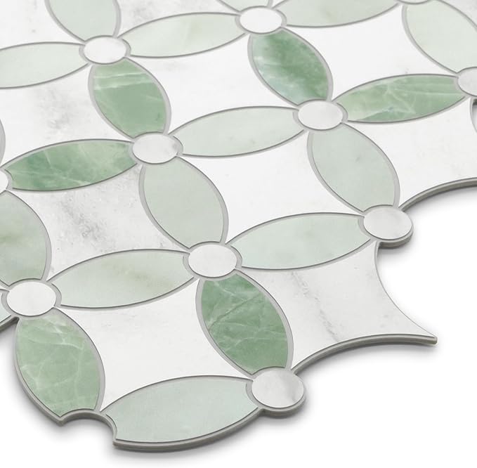 SUNWINGS 10-Sheet Peel and Stick Backsplash Coin Waterjet Tile, 11.2" x 11.2" Green Marble Looks Self Adhesive Wall Tile Stick on Backsplash for Kitchen, Bathroom, Fireplace, Shower