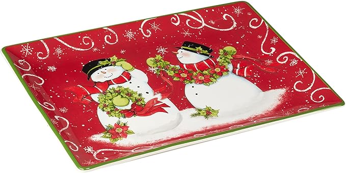 Certified International Holiday Magic Snowman Rectangular Serving Platter, 14" X 10", Multicolor, Large
