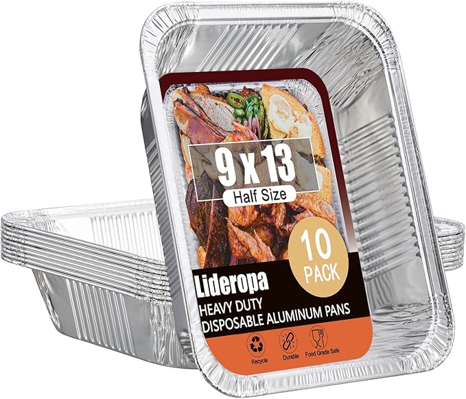 Lideropa Half Size Aluminum Pans 9x13-10 Pack Aluminum Foil Pans, Heavy Duty Disposable Pans for Cooking, Baking, Meal Prep, Parties & Food Storage