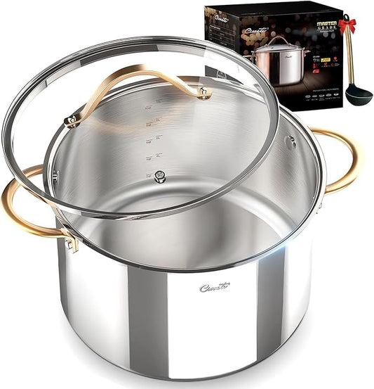 Ciwete Stock Pot 12 Quart, 18/10 Tri-Ply Stainless Steel All Clad Stock Pot with Lid, Seamless 12 QT Cooking Pot with Copper Handle, Healthy Stockpots, Induction, Gas, Oven and Dishwasher Safe
