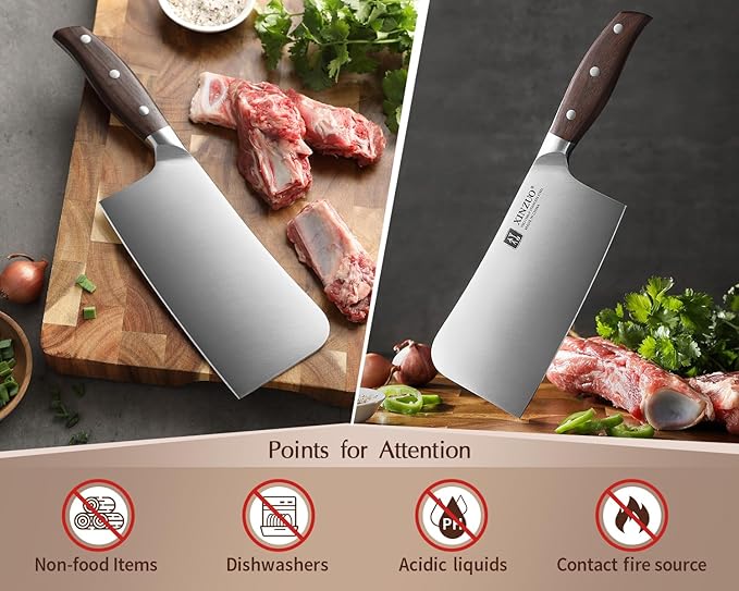 XINZUO 7 Inches Bone Cleaver Knife,Heavy Duty Bone Chopper, Butcher Cutting Knife for Professional Chefs and Home Cooking,Ultra Sharp, Red Sandalwood Handle