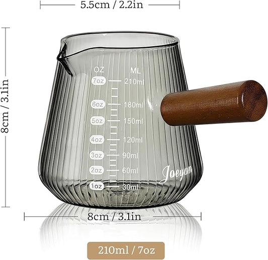Joeyan 7 oz Espresso Cups, Glass Measuring Cup, Espresso Shot Glass with V-Shaped Mouth and Handle, Gray Origami Style Milk Frothing Pitcher, Espresso Machine Coffee Bar Accessories
