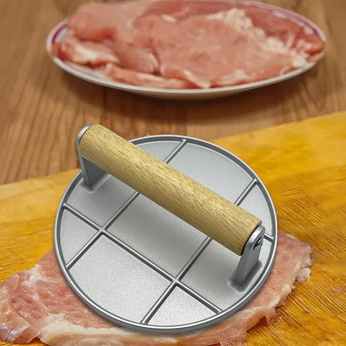 Qianly Aluminum Alloy Burger Press Meat Smashed Professional Grill Cooking Smasher Grill Press for BBQ Accessories Grilling Tool, Round Argent