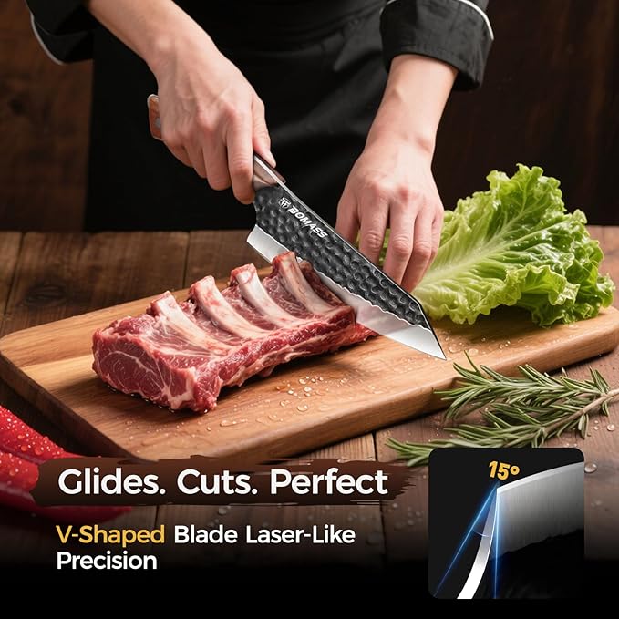 Kitchen Knives, Hand Forged Japanese Knife Set 3Pcs, High Carbon Butcher Knife & Santoku Knife & Boning Knife & Honing Rod for Home Kitchen, BBQ, Outdoor Cooking