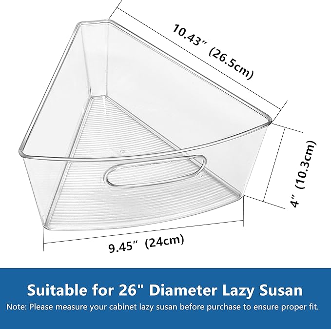 Lazy Susan Organizer Bins for 26"-27" Diameter Corner Cabinet Lazy Susan, 6 Pack, Clear Plastic Cabinet and Pantry Storage Bin, 1/8 Wedge-Food Safe, BPA Free
