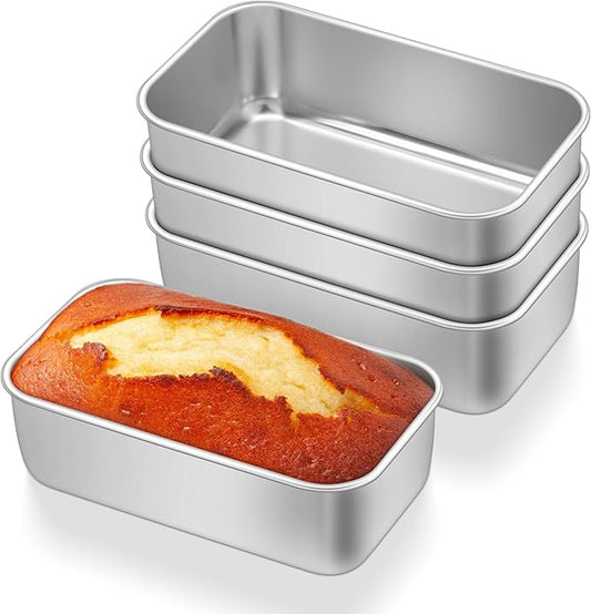 E-far Mini Loaf Pan Set of 4, Small Stainless Steel Bread Baking Pans for Oven, 6.3 x 3.5 Inch Tiny Meatloaf Pans for Homemade Bread Pound Cake Brownies, Non-toxic & Dishwasher Safe
