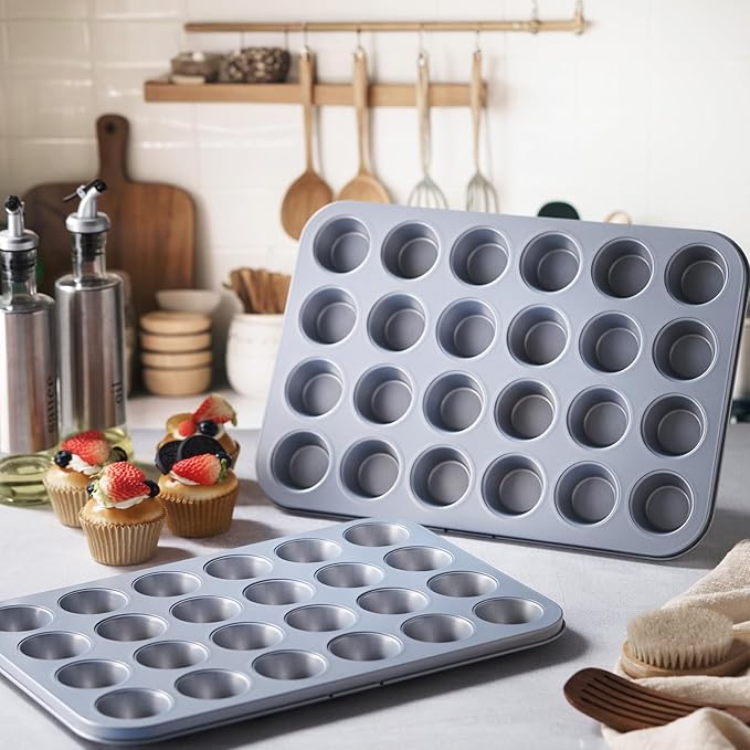 Acellegic 2 Set Mini Muffin Pans Carbon Steel Nonstick Bakeware for Oven Mini Cake Tart Quiche (24-cup)