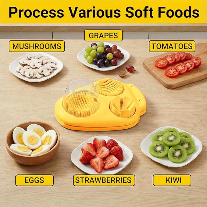 1 Pack Yellow Heavy Duty Egg Slicer with 3 Cutting Modes, Stainless Steel Egg Cutter for Hard Boiled Eggs, Mushroom, Strawberry, Grape, Kitchen Dicer Tool, Send Goods From Local Warehouse