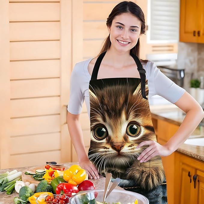 Funny Cat Apron with 2 Pockets Waterproof for Men Women Kitchen Garden Decor
