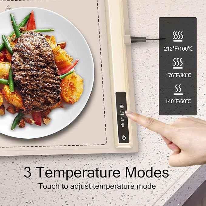 Electric Warming Tray-Kitchen Gadgets Portable Food Warmer,Foldable Roll Up Silicone Food Warming Mat with 3 Temperature Settings,Versatile Food Warmers for Parties Buffet (Beige-2Pack)
