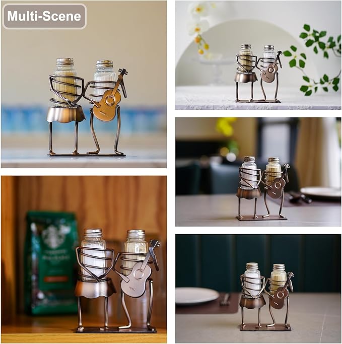 Funny Salt And Pepper Shakers Set Novelty - Two Glass Shakers With Lids, Guitar Couples Holder Caddy For Spices And Seasonings, For Kitchen, Dining Or Table Decor (guitar couples)