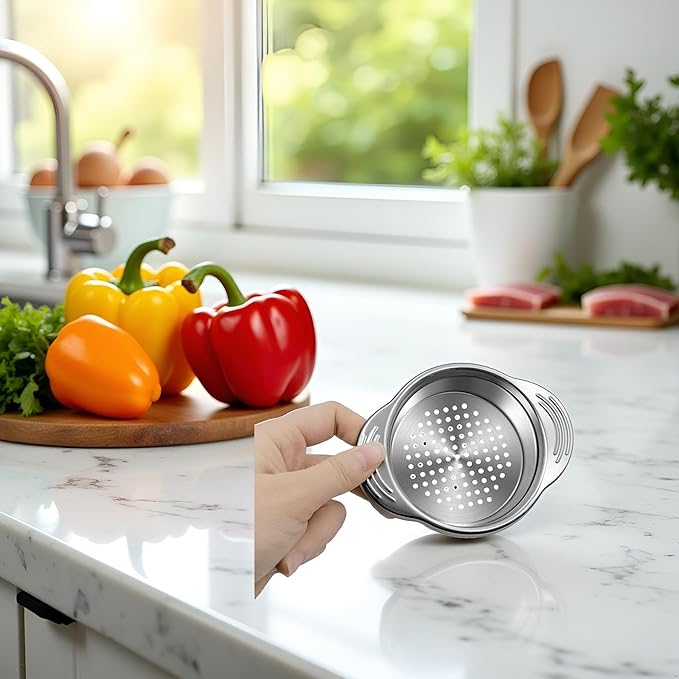Silver Stainless Steel Food Can Strainer Sieve Metal Tuna Press Filter Canning Lid Colander Oil Drainer Kitchen Tools for Beans Vegetables