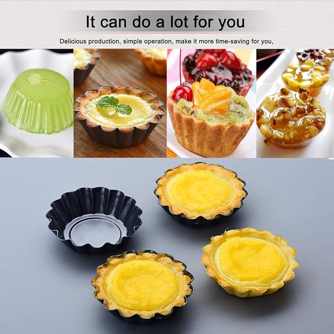 Amytalk 12 Packs Egg Tart Mold, Size 2.6 x 0.9inch, Cupcake Cake Muffin Mold Tin Pan Baking Tool, Carbon Steel
