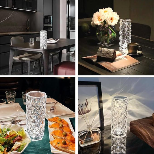 Portable Crystal Table Lamp,3 Color Touch Control Rechargeable Lamp,Crystal Bedside Lamp,Night Light,Room Decor Desk Lamp,Bedroom,Living Room,Kitchen,Dining Room Lamp (3-Color Rose)